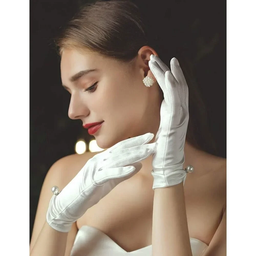 Women's Lvory-9401 Short Length Satin Wrist Gloves Stretchy Wedding Party Prom